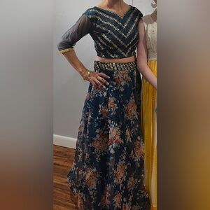 Dove Blue Floral Lehenga Choli Set